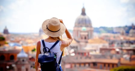 Back shot of a woman visiting Rome