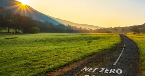 A green field with Net Zero 2050 written in the middle