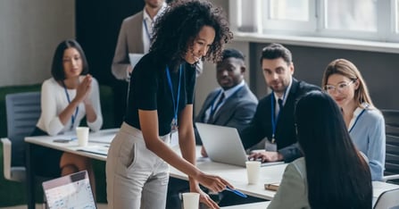 Team meeting in a hotel meeting space for a work gathering