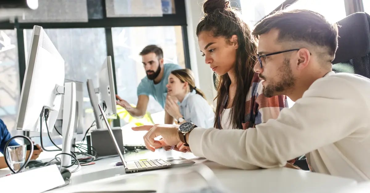 Team using technology in the workplace