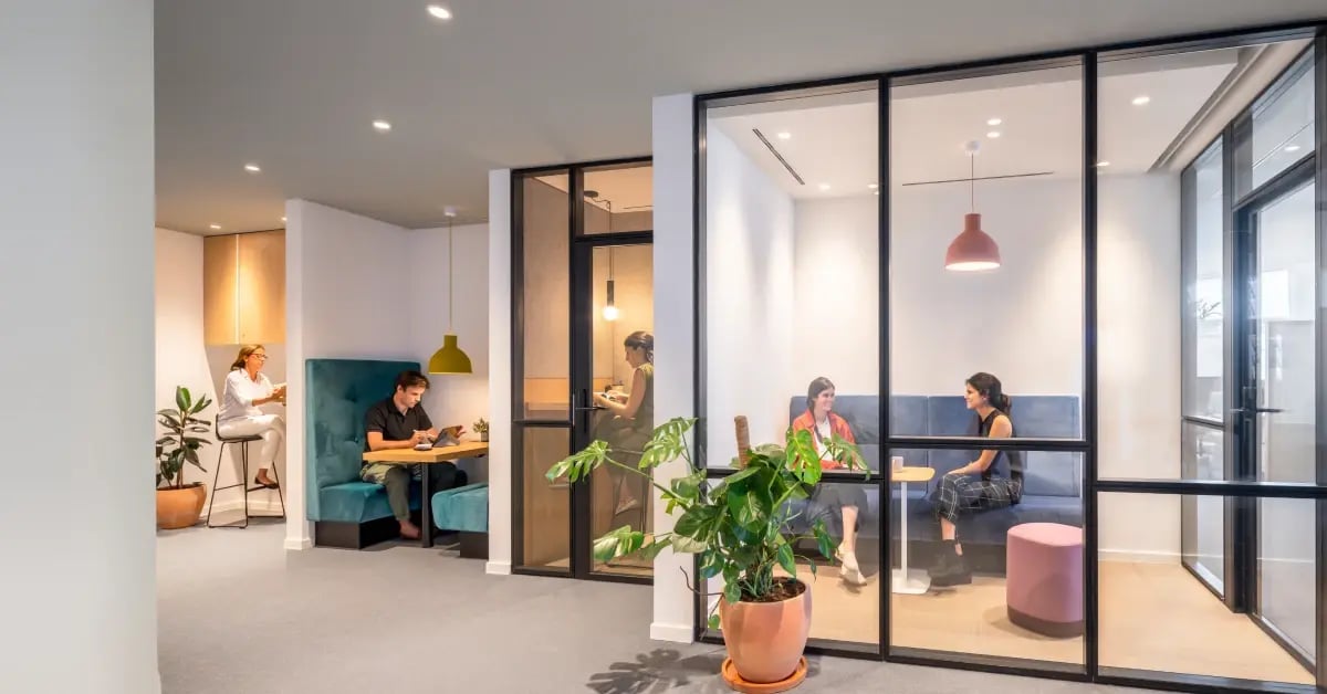 Zoomed out view of a coworking space for in-person meetings