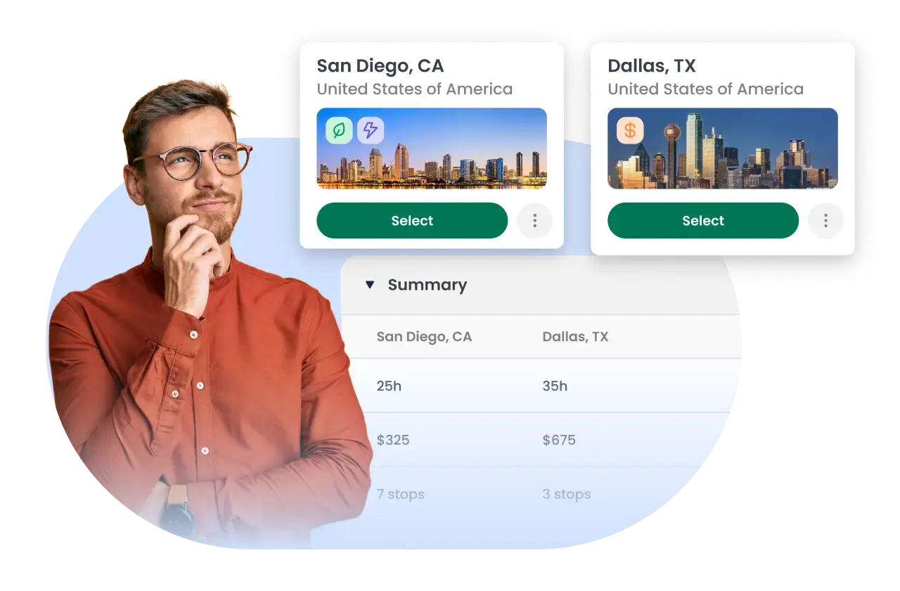 Young man comparing locations for meeting